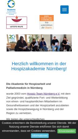 Vorschau der mobilen Webseite www.hospizakademie-nuernberg.de, Akadamie für Hospizarbeit und Palliativmedizin Nürnberg gGmbH