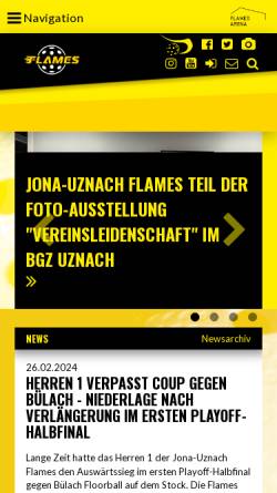 Vorschau der mobilen Webseite www.flames.ch, UHC Jona-Uznach Flames