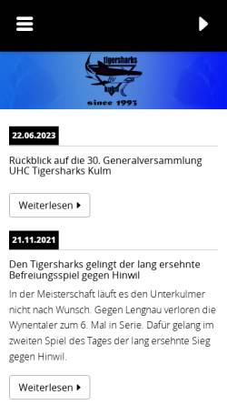 Vorschau der mobilen Webseite www.tigersharks.ch, UHC Tigersharks Kulm