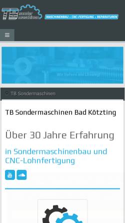 Vorschau der mobilen Webseite www.tb-sondermaschinen.de, Bauer Sportgeräte GmbH