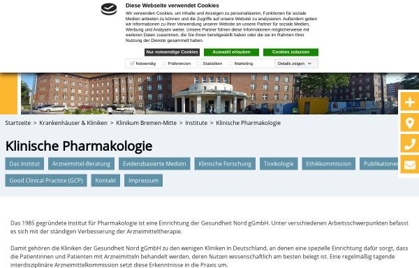 Vorschau von www.pharmakologie-bremen.de, Bremen - Institut für Klinische Pharmakologie