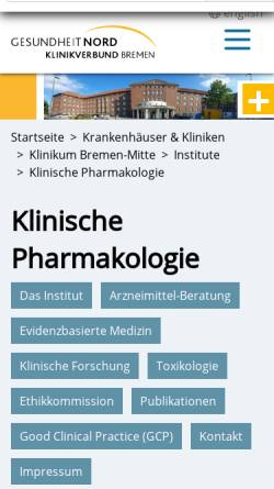 Vorschau der mobilen Webseite www.pharmakologie-bremen.de, Bremen - Institut für Klinische Pharmakologie