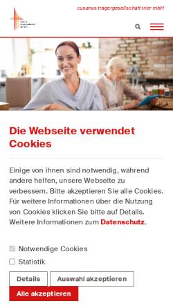 Vorschau der mobilen Webseite www.cusanus-traegergesellschaft-trier.de, CTT - Caritas Trägergesellschaft Trier e. V.