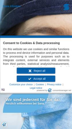 Vorschau der mobilen Webseite www.sana.de, Sana Kliniken-Gesellschaft mbH
