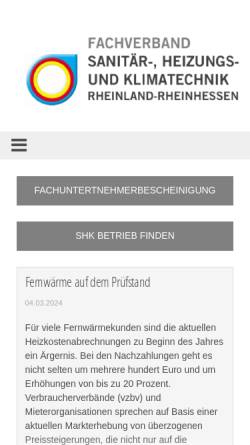 Vorschau der mobilen Webseite www.shk-dienst.de, Fachverband Sanitär-, Heizung- und Klimatechnik Rheinland-Rheinhessen