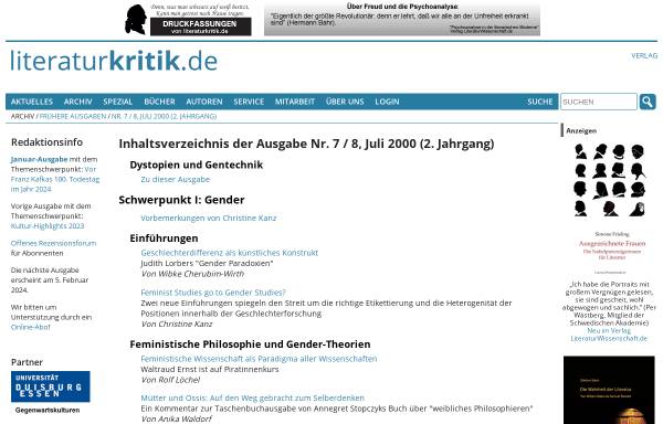Vorschau von www.literaturkritik.de, Literaturkritik 07/2000
