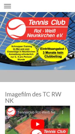 Vorschau der mobilen Webseite www.tennis-club-neunkirchen.de, Tennis-Club Rot-Weiß Neunkirchen e.V.