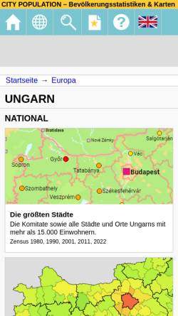 Vorschau der mobilen Webseite www.citypopulation.de, Ungarn - Städte und Provinzen