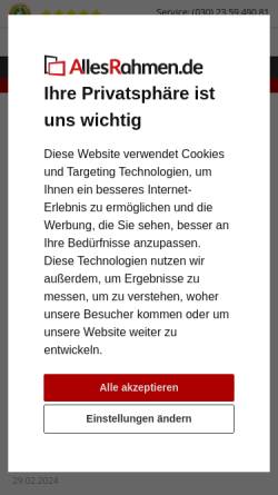 Vorschau der mobilen Webseite allesrahmen.de, artvera GmbH & Co. KG