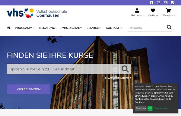 Vorschau von www.vhs.oberhausen.de, Volkshochschule der Stadt Oberhausen