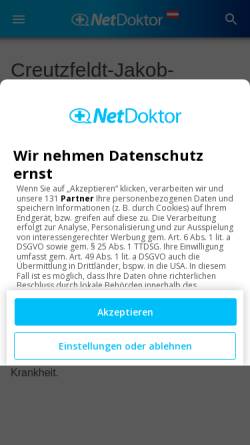 Vorschau der mobilen Webseite www.netdoktor.at, Netdoktor: Creutzfeldt-Jakob-Erkrankung (CJD)